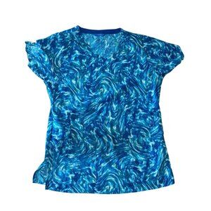 Blue Swirl V-Neck Scrub Top M